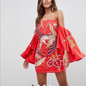 ASOS red embroidered dress
